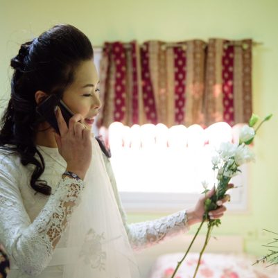 Bride on phone