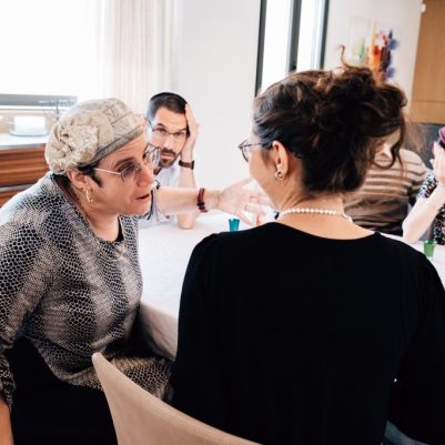 Mother discussing with daughter