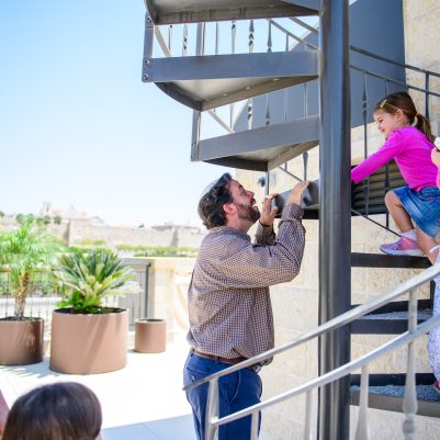 Father and daughter playing game outside 2