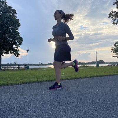 Woman running in park