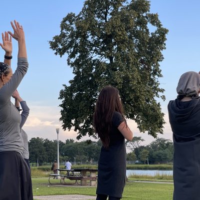 Women exercising in park 1