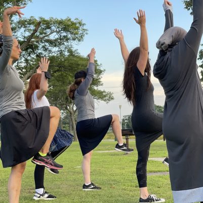 Women exercising in park 2