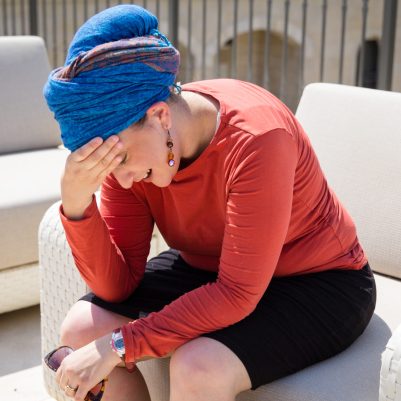Woman laughing to herself