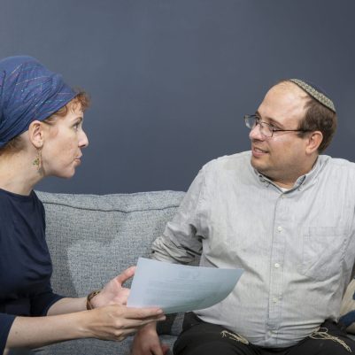 Close up of husband and wife talking