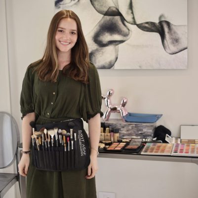 A makeup artist displaying her makeup