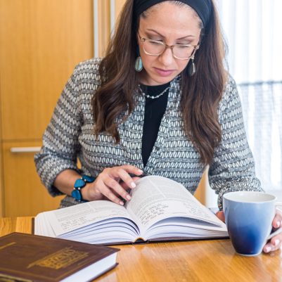 Woman learning torah with coffee 4