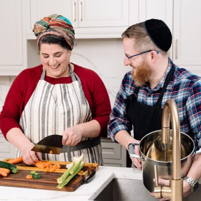 Couple cooking together
