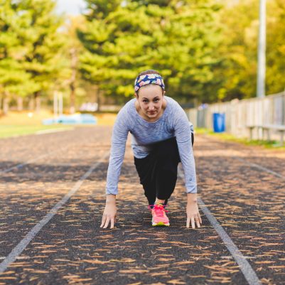 Woman preparing to run
