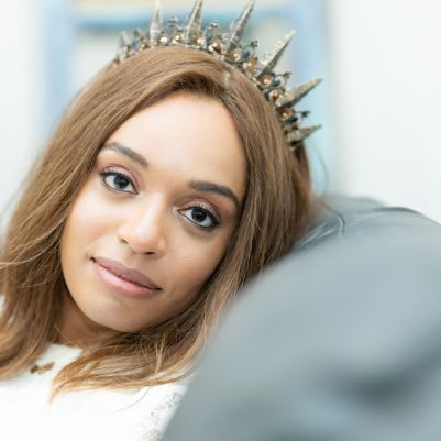 Smiling bride wearing a tiara