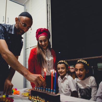 Family lighting chanukkia-2nd night