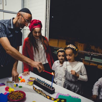 Family lighting chanukkia-1st night