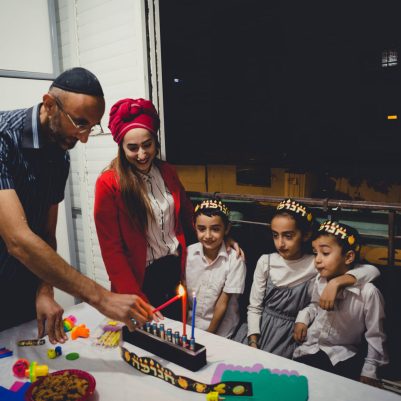 Family lighting chanukkia-2nd night