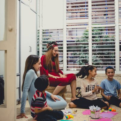 Family making Chanukah arts and crafts 3