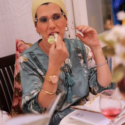Woman eating maror