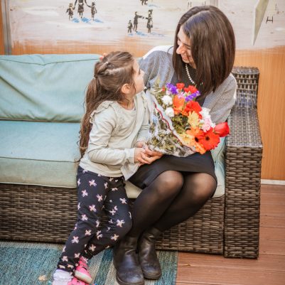 Daughter giving flowers to mother 2
