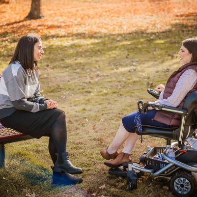 Two women talking in park 5