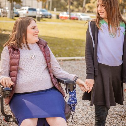 Woman in wheelchair and girl at park 5