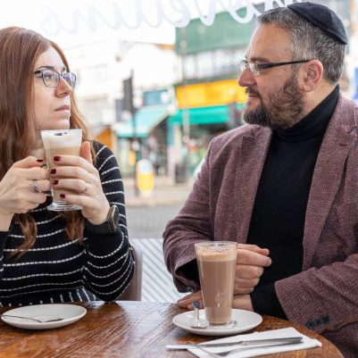 Couple drinking coffee at restaurant 2