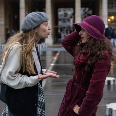 Two women talking outside in Paris 2