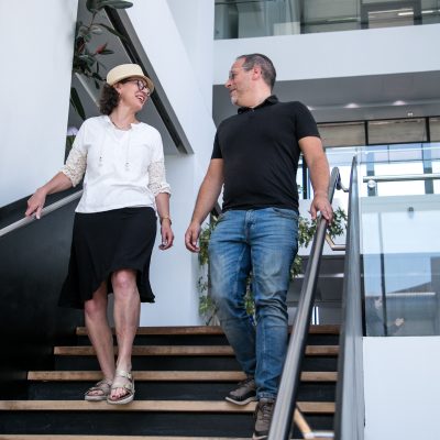 Couple walking down stairs 3