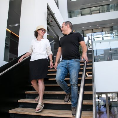 Couple walking down stairs 4