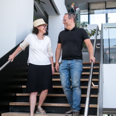 Couple walking down stairs 5