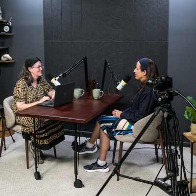 Women recording podcast 7