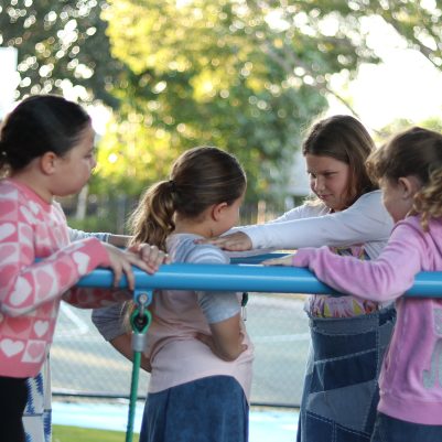 Young Girls Interacting and Playing Together in a Park Playground